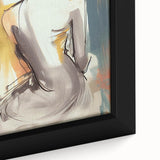 Abstract figurative wall art featuring vibrant colors and intricate designs, presented in a sleek frame, showcasing a modern artistic style perfect for contemporary interiors.