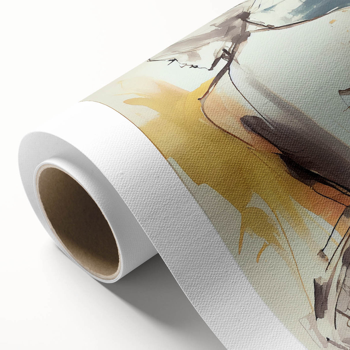 Abstract figurative wall art on rolled canvas showcasing vibrant colors and dynamic shapes, perfect for modern decor. Packaged in a durable tube for safe delivery.