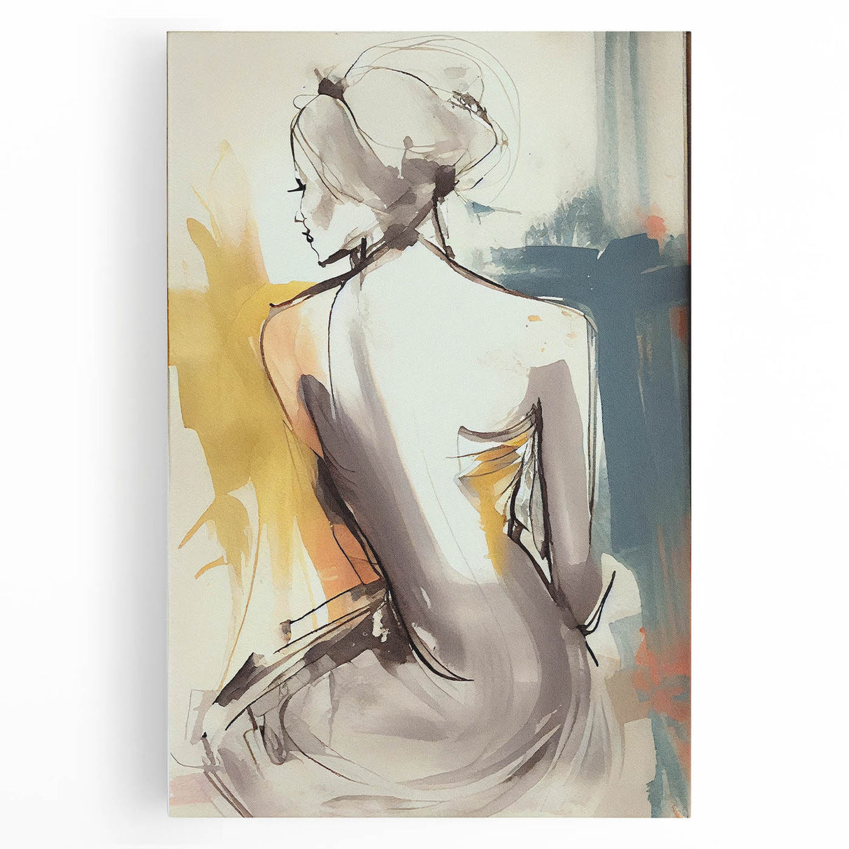 Abstract figurative wall art on stretched canvas showcasing vibrant colors and dynamic shapes, perfect for modern home decor and artistic expression.