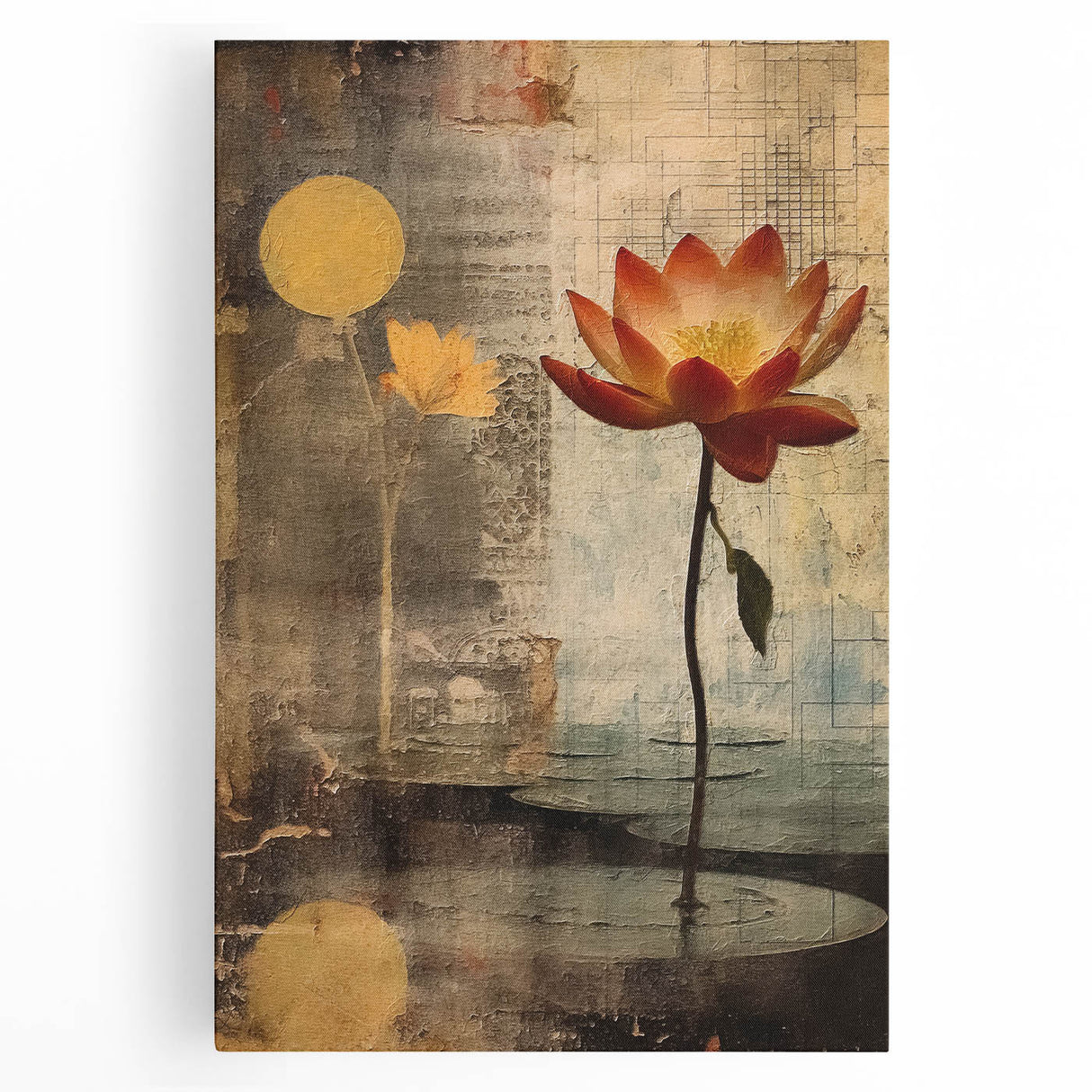 Abstract floral wall art on stretched canvas, showcasing vibrant colors and intricate designs, perfect for modern home decor. Ideal for adding a touch of elegance to any room or office space.
