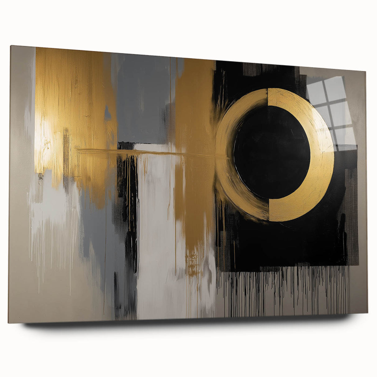 Abstract geometric acrylic wall art with vibrant colors and sharp angles, showcased from a side view, highlighting its sleek design and modern aesthetic.