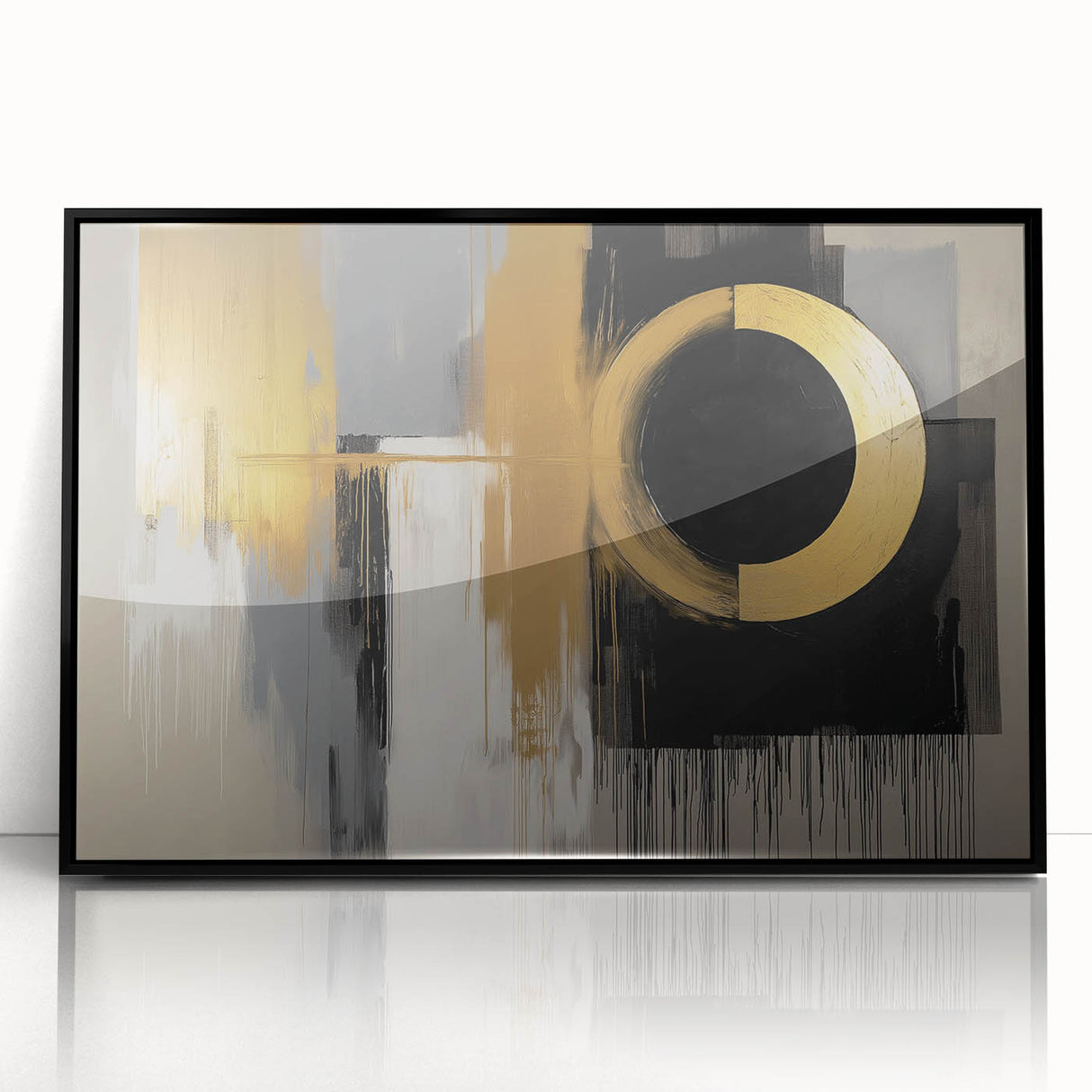 Framed acrylic wall art showcasing a modern abstract geometric design in black, perfect for contemporary decor. Ideal for adding sophistication to any space.