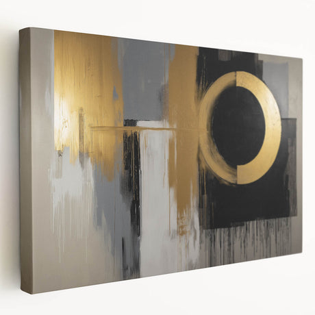 Abstract geometric stretched canvas artwork showcasing vibrant colors and sharp lines, ideal for modern home decor and artistic interiors. The side view highlights its depth and framing, making it a striking focal point for any room.