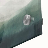 Close-up of vibrant abstract landscape wall art design featuring bold colors and intricate textures on sleek acrylic glass, perfect for modern decor.