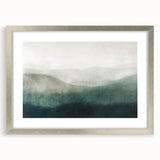 Abstract landscapes wall art framed in silver with a white mat, showcasing vibrant colors and dynamic shapes, perfect for modern home decor.