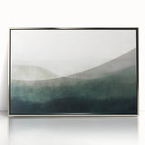 Framed abstract landscape wall art in silver acrylic, showcasing vibrant colors and fluid patterns, perfect for modern home decor. Ideal for enhancing living spaces.