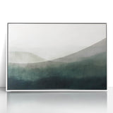 Framed abstract landscape wall art featuring vibrant colors and dynamic shapes, set in a sleek white frame, perfect for modern home decor and artistic ambiance.
