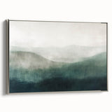 Framed abstract landscape wall art in silver, showcasing vibrant colors and dynamic shapes, perfect for modern home decor. Side view highlights its elegant finish.