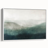 Framed abstract landscape wall art in a white frame, showcasing vibrant colors and dynamic shapes, perfect for modern decor and enhancing living spaces.