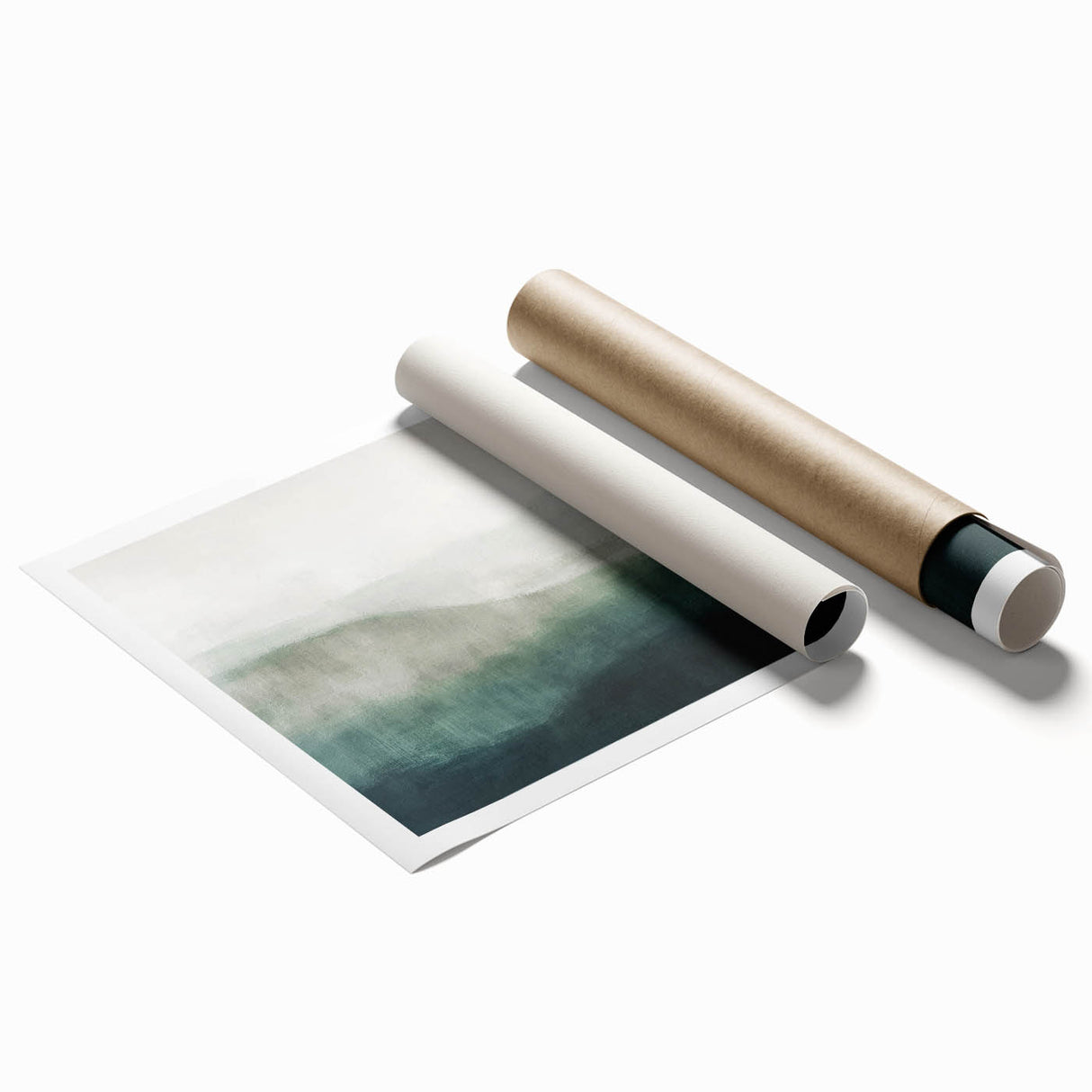 Abstract landscape wall art print showcasing vibrant colors and fluid shapes, rolled for easy shipping and display, perfect for modern home decor.