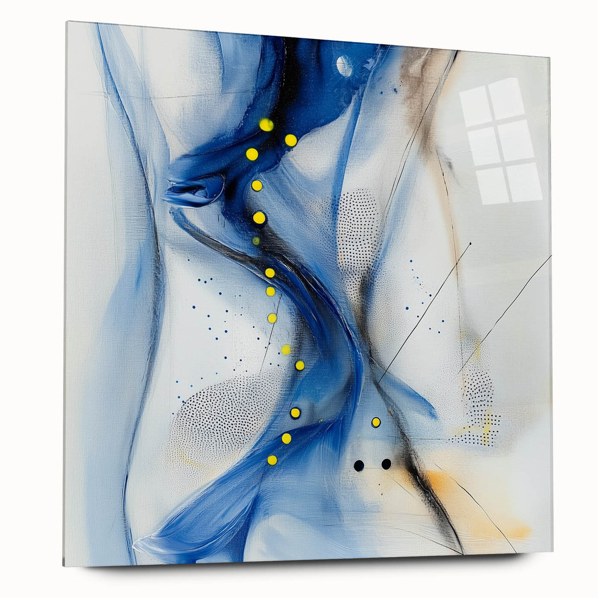 Abstract Fluid Canvas Art – Blue Stream with Yellow Accents