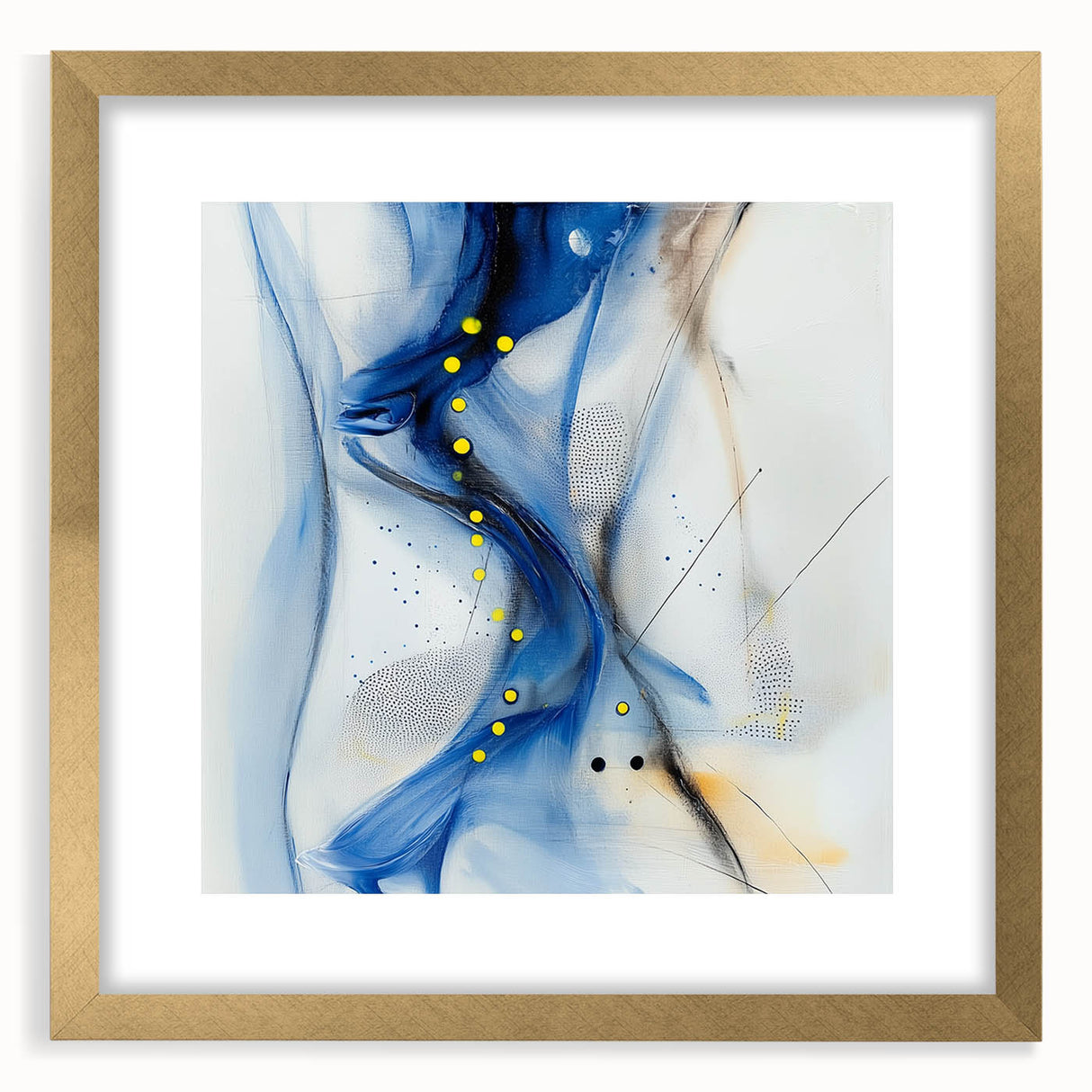Abstract Fluid Canvas Art – Blue Stream with Yellow Accents