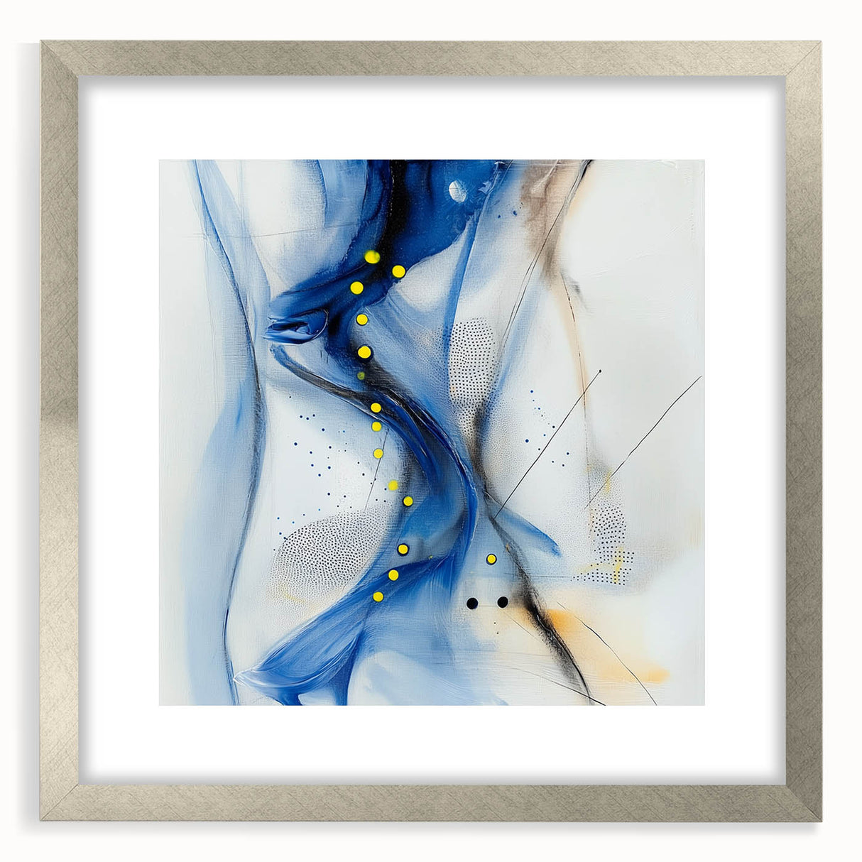 Abstract Fluid Canvas Art – Blue Stream with Yellow Accents