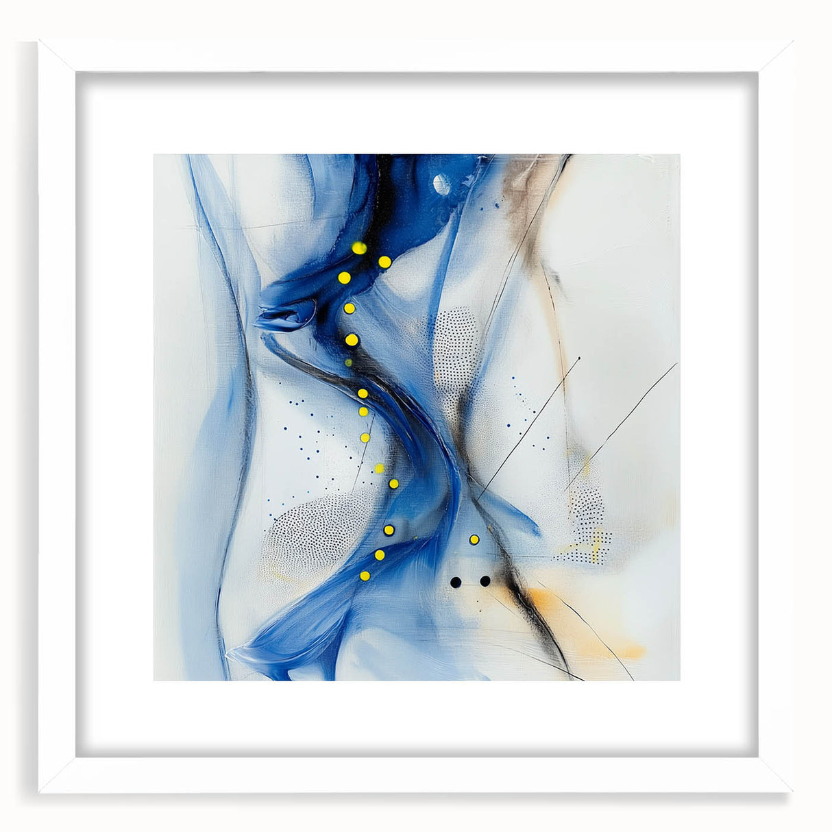 Abstract Fluid Canvas Art – Blue Stream with Yellow Accents