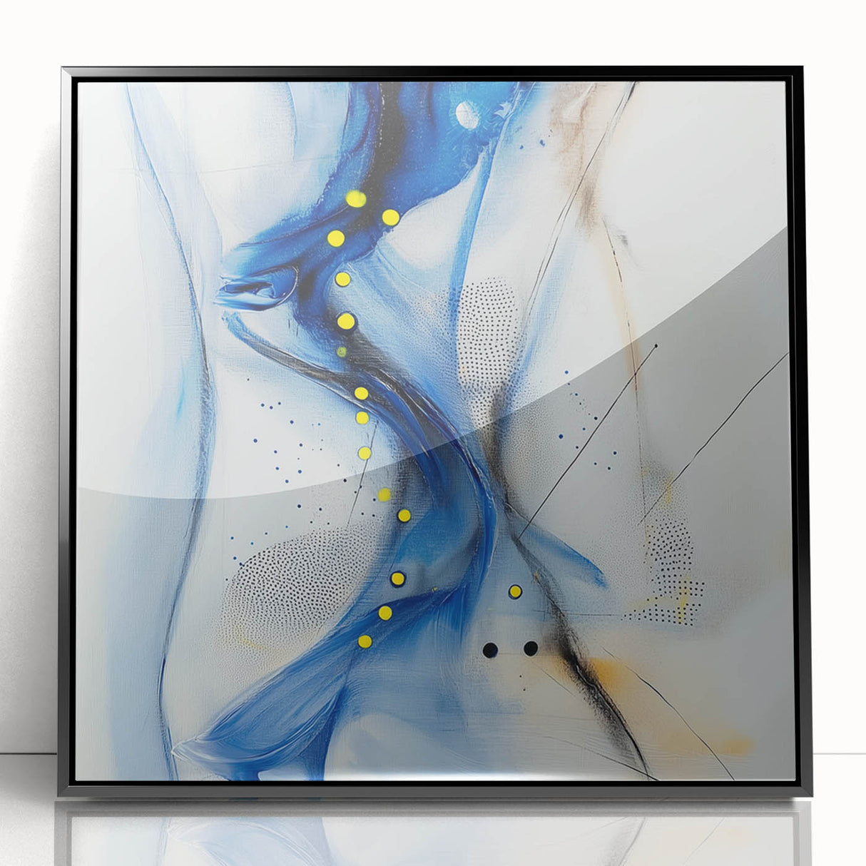 Abstract Fluid Canvas Art – Blue Stream with Yellow Accents