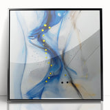 Abstract Fluid Canvas Art – Blue Stream with Yellow Accents