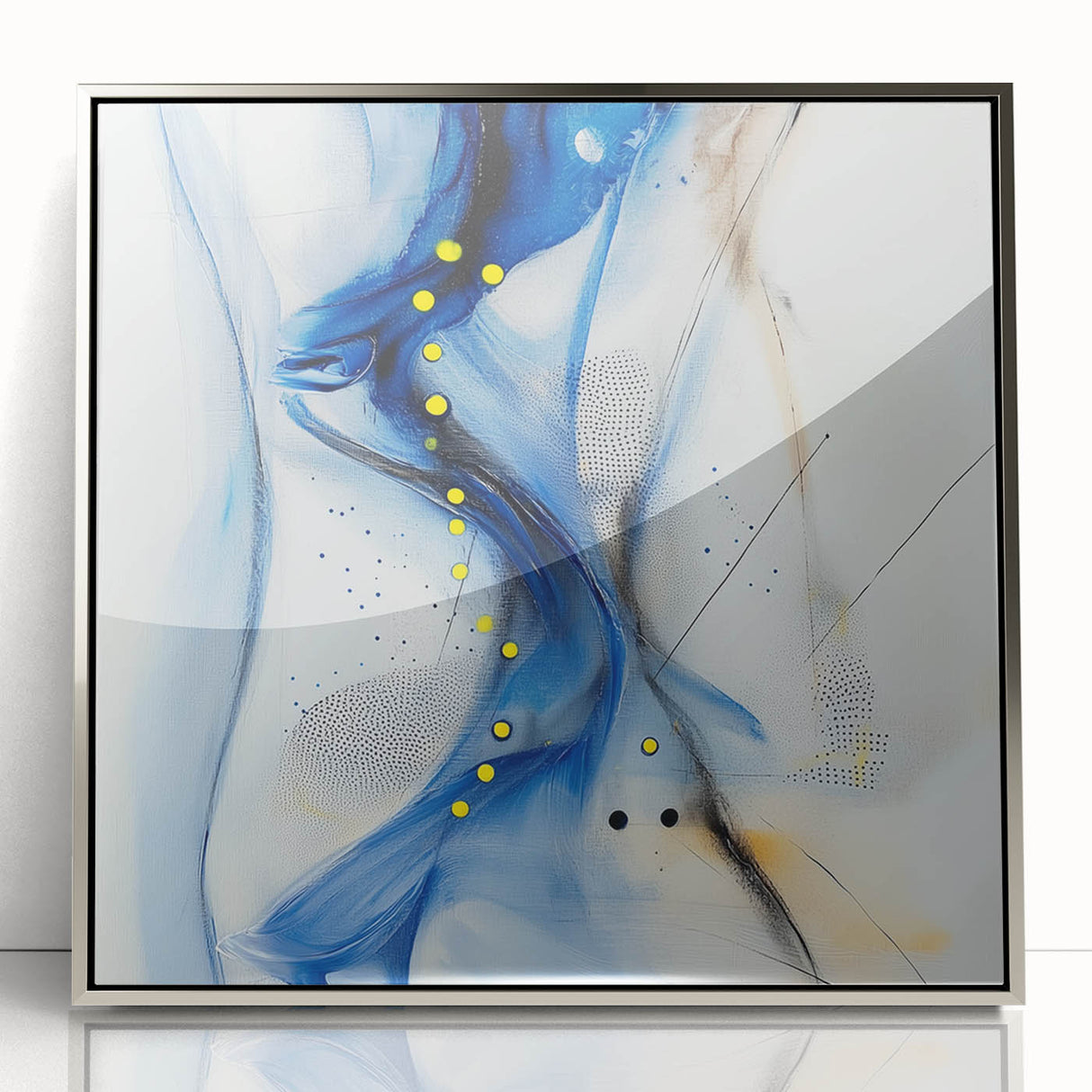 Abstract Fluid Canvas Art – Blue Stream with Yellow Accents