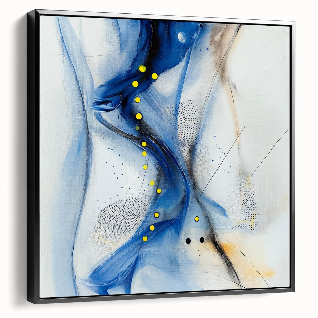 Abstract Fluid Canvas Art – Blue Stream with Yellow Accents