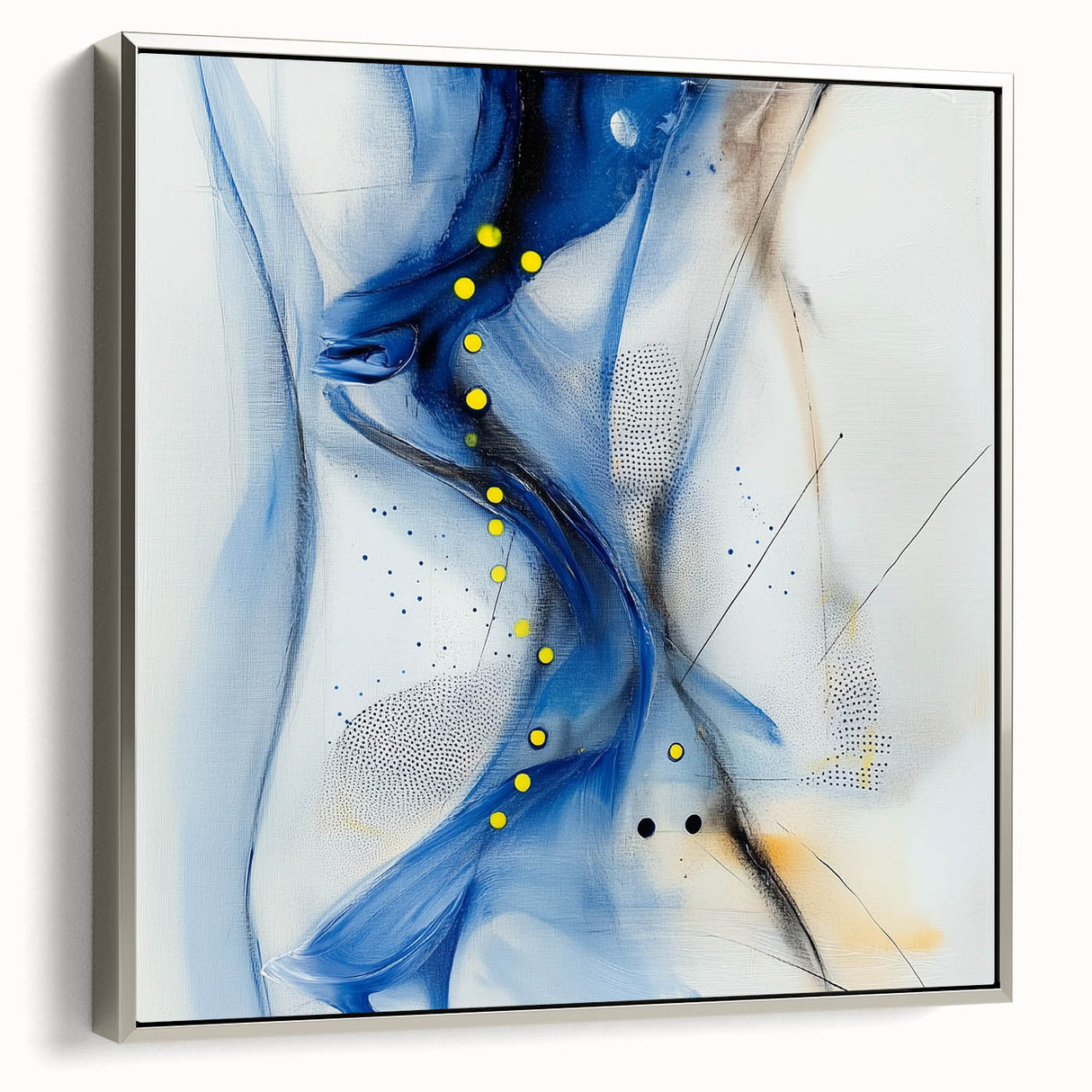 Abstract Fluid Canvas Art – Blue Stream with Yellow Accents