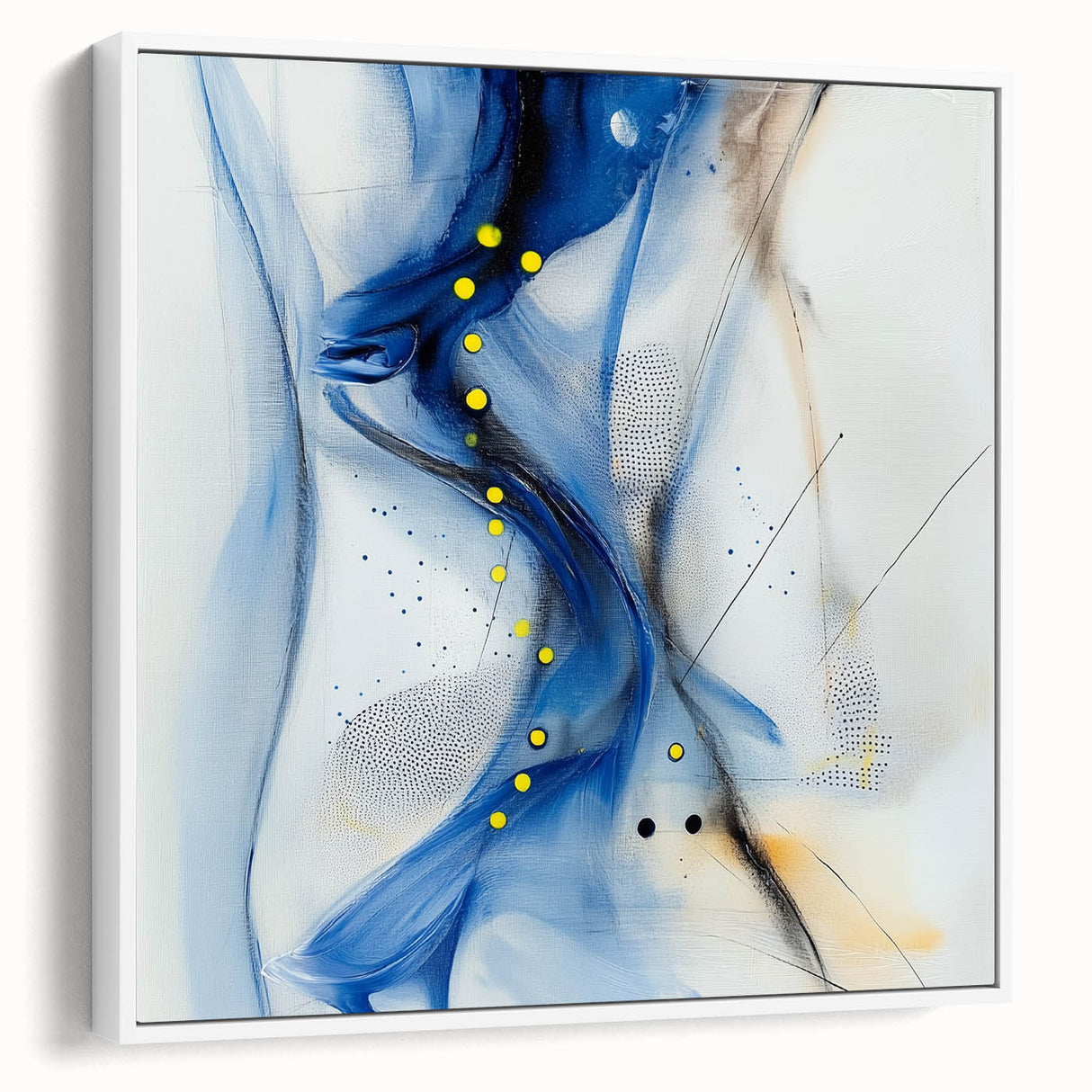 Abstract Fluid Canvas Art – Blue Stream with Yellow Accents