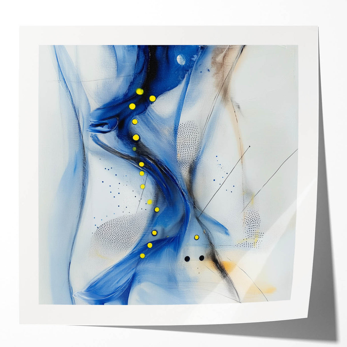 Abstract Fluid Canvas Art – Blue Stream with Yellow Accents