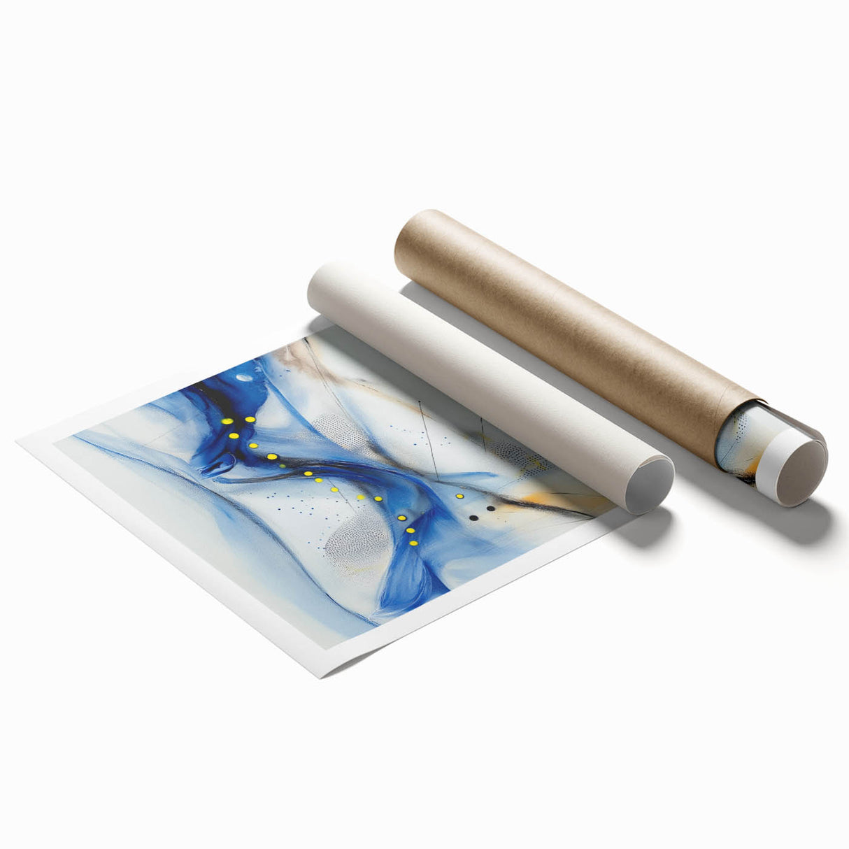 Abstract Fluid Canvas Art – Blue Stream with Yellow Accents