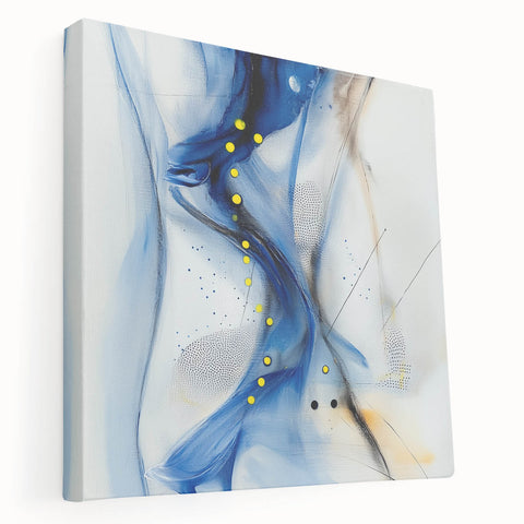 Abstract Fluid Canvas Art – Blue Stream with Yellow Accents