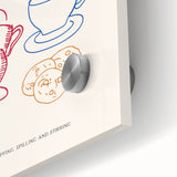 Large abstract wall art in mid-century modernist style with bold, vivid colors on acrylic glass, ideal for dining room decor.