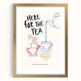 Extra large abstract art print with textured swirls in vibrant gold and white, framed in gold, ideal for living room decor.