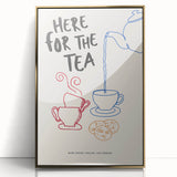 Art deco poster of food and drinks in muted gold tones, framed acrylic, ideal for modern kitchen wall art.