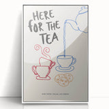 Mid-century modernist art featuring a stylized food and drinks motif in pastel shades.