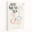 Large stretched canvas featuring a colorful illustrative design of various foods and drinks, ideal for kitchen wall art.