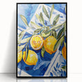 Large abstract wall art featuring an array of fruits in bold colors on a black acrylic frame, suitable for a modern kitchen.