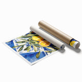 Extra large wall art featuring an array of colorful fruits in a minimalist style, printed on rolled canvas.