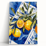 Large black and white stretched canvas featuring an assortment of fruits, ideal for kitchen wall art.