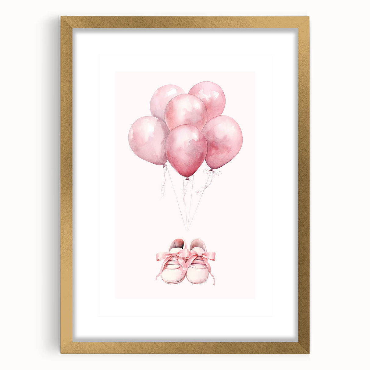 Pink Balloons & Baby Shoes Print - Nursery Wall Art