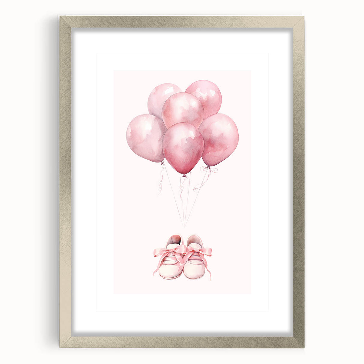 Pink Balloons & Baby Shoes Print - Nursery Wall Art