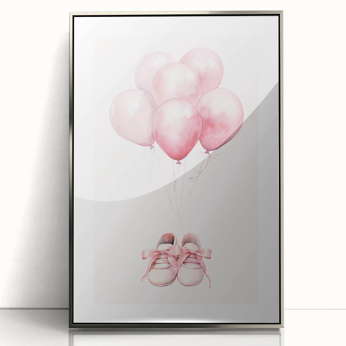 Pink Balloons & Baby Shoes Print - Nursery Wall Art