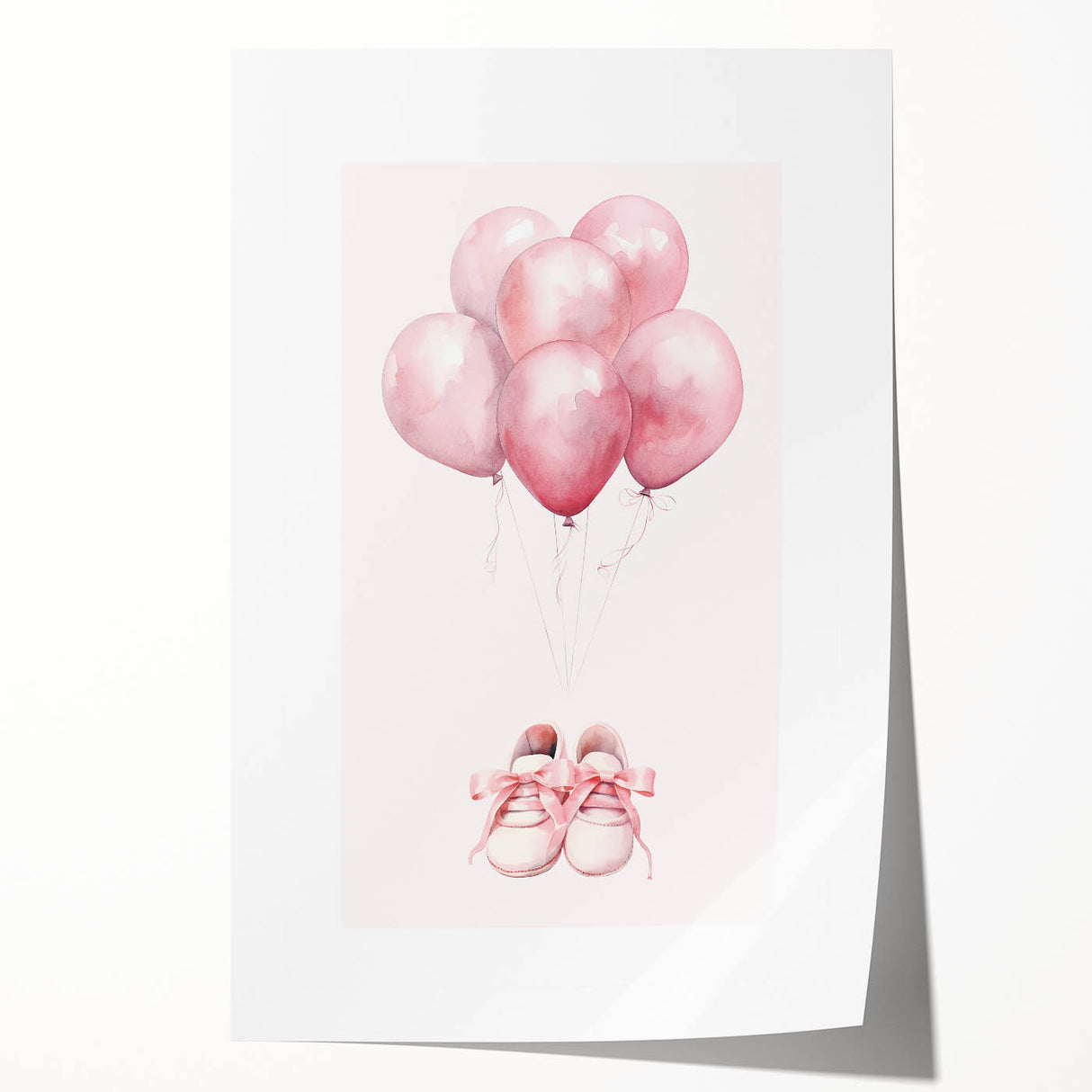 Pink Balloons & Baby Shoes Print - Nursery Wall Art