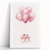 Pink Balloons & Baby Shoes Print - Nursery Wall Art