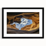 Black-framed landscape artwork showcasing vibrant canyons, elegantly matted, perfect for enhancing modern home decor. Ideal for nature enthusiasts and art lovers.