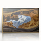 Framed acrylic artwork showcasing a stunning landscape of canyons in vibrant gold hues, ideal for home decor or office enhancement, elevating any space's aesthetic.