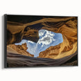 Framed canvas artwork depicting a breathtaking landscape of canyons in rich earth tones, showcasing intricate details and textures, perfect for enhancing home décor.