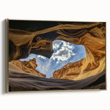 Framed landscape canvas artwork showcasing vibrant canyons in rich gold hues, perfect for enhancing modern home decor and creating a warm ambiance.