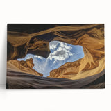 Stretched canvas artwork depicting a breathtaking landscape of colorful canyons under a clear blue sky, ideal for enhancing home decor with natural beauty.