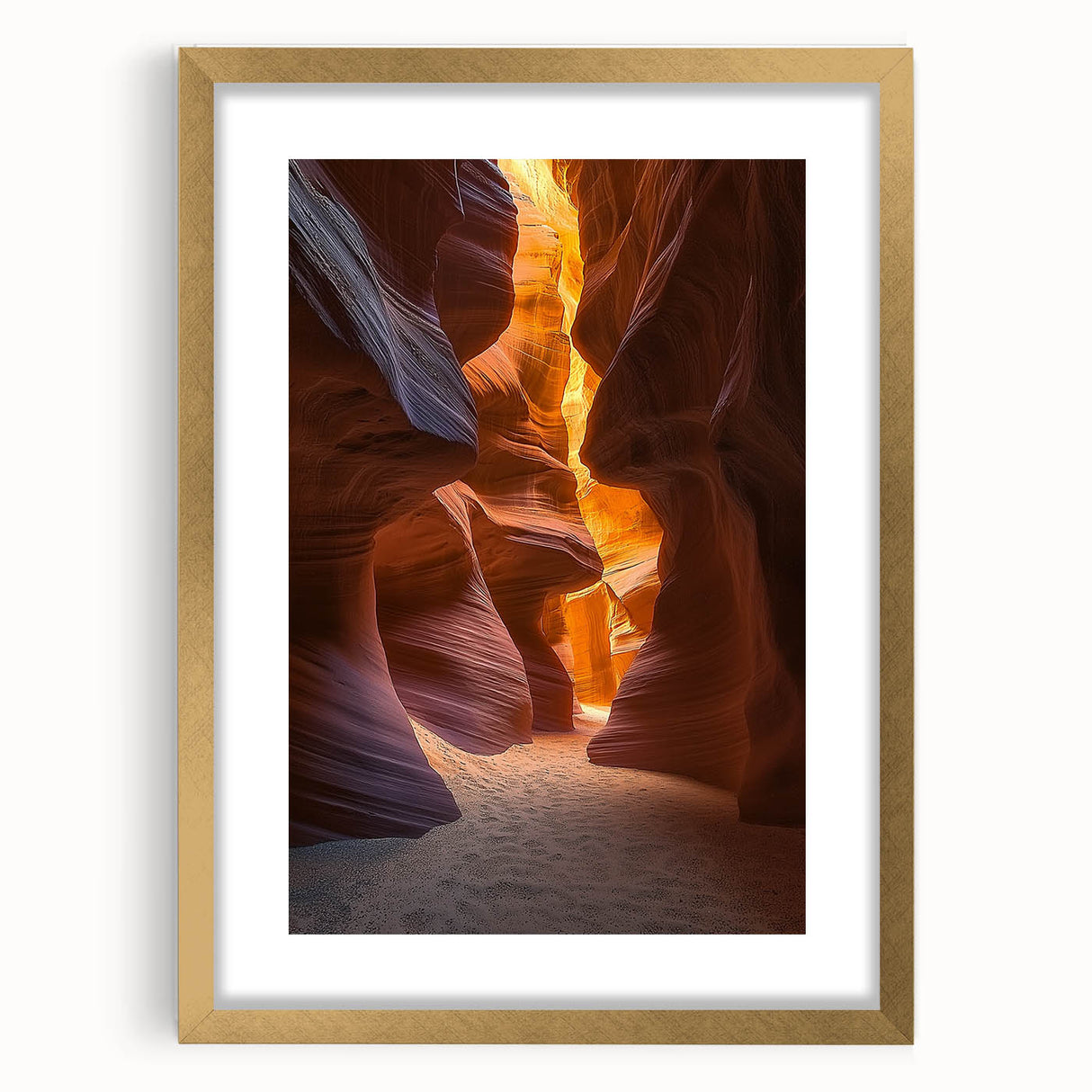 Desert landscape framed artwork with a gold mat, showcasing vibrant colors and intricate details, perfect for home or office decor. Ideal for nature lovers.