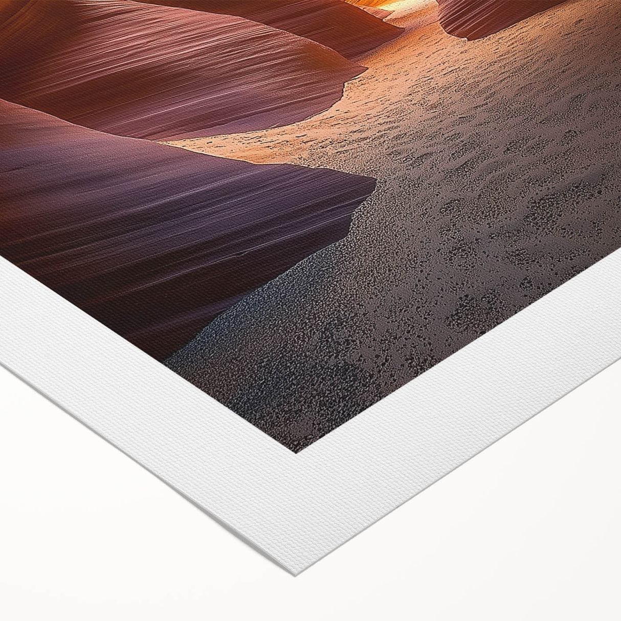 Desert landscape rolled canvas artwork showcasing warm hues of orange and brown, ideal for home decor, packaged securely in a protective cardboard tube.