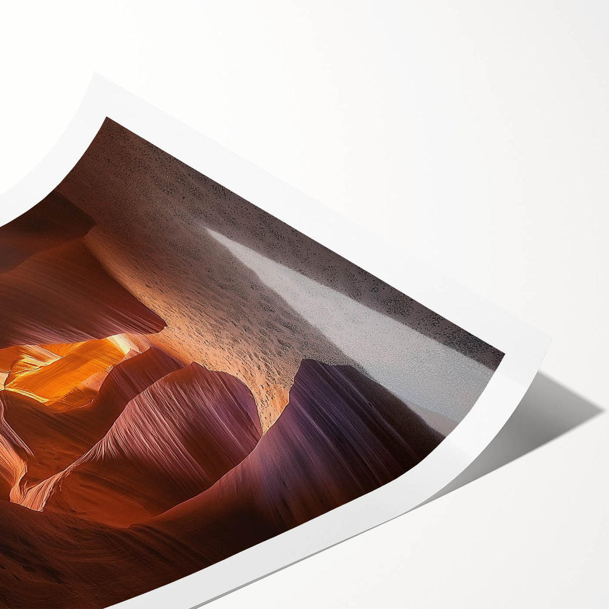 Desert landscape rolled canvas print showcasing vibrant orange and pink hues at sunset, highlighting textured details in the sandy terrain, perfect for home decor.