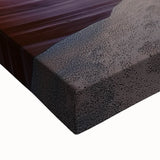 Close-up of a stretched canvas artwork depicting a vibrant desert landscape, showcasing rich colors and intricate details, perfect for home decor and art enthusiasts.