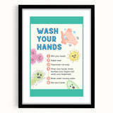 Classroom Educational Posters - Wash Your Hands Learning Art
